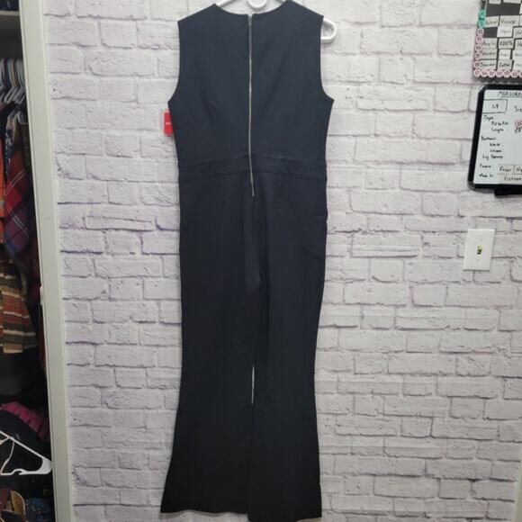 NWT Spanx Perfect Sleeveless Jumpsuit Sz L Tall Black Stretch Flare Leg Zip Back - Picture 7 of 10